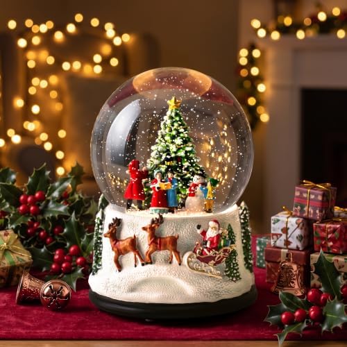 Christmas Snow Globe Lantern Water Glittering Santa Sleigh Crown with Music, USB Lined/Battery Operated Lighted Lantern for Christmas Festival Decoration Gifts - Image 2