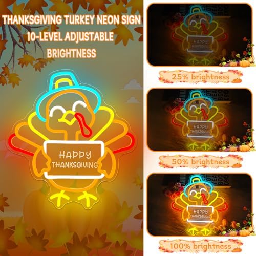 Thanksgiving Turkey Neon Sign Happy Thanksgiving Sign Dimmable Light Up Turkey Harvest Festival Party Decorations Fall Led Lights Give Thanks Window Lights - Image 3
