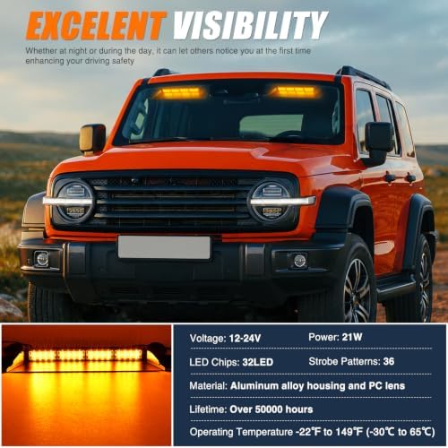 Nilight 32LED Amber Dash Strobe Light w/Controller Windshield Mount