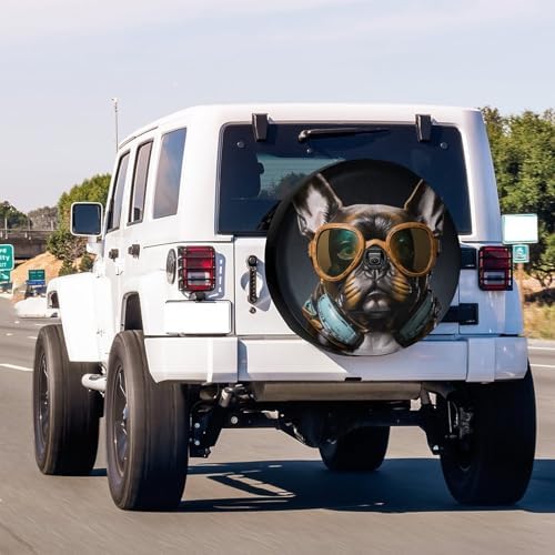 Delerain Spare Tire Cover with Backup Camera Hole French Bulldog Sunglass Wheel Covers Sun Protection Waterproof for Jeep Truck RV Trailer SUV and Many Vehicle (14 Inch for Diameter 23"-27") - Image 2
