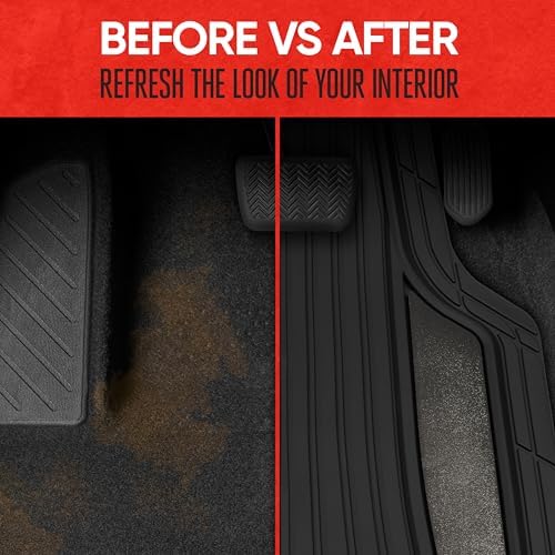 Motor Trend ChromeTech Car Floor Mats Full Set - Durable Rubber Floor Mats for Cars with Two Tone Accent, All Weather Interior Protection for Front and Rear with Non-Slip Backing, Gunmetal Chrome
