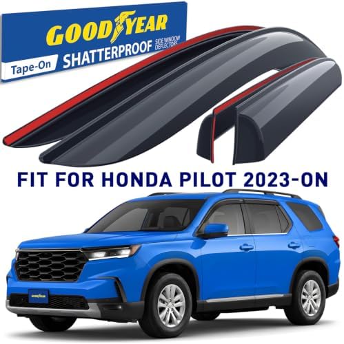 Goodyear Shatterproof Window Deflectors for Honda Pilot 2023-2026, Tape-on Rain Guards, Window Visors, Vent Deflector Visor, Car Accessories, 4 pcs. - GY008783