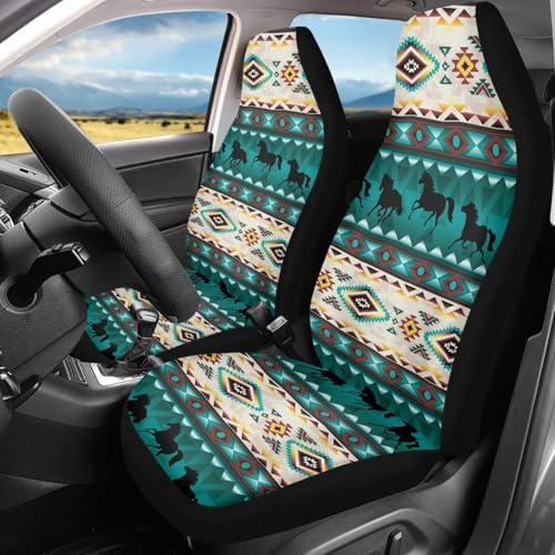 Western Horse Aztec Car Seat Covers Breathable Front Seat Covers Washable Cover Protection Interior Accessories Easy to Install Suitable Fits Most Car Auto SUV Sedan