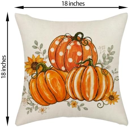 Fall Orange Pumpkin Pillow Covers 18x18 Set of 2 Sunflower - Image 2