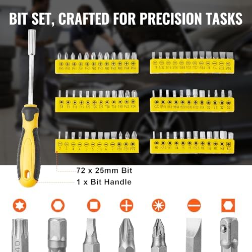 VEVOR Mechanics Tool Set 207 Pieces 1/4" 3/8" 1/2" Drive Sockets -SAE and Metric Mechanic Tool Kit with Bits - Wrenches, Ratchet Handle, Accessories, and Plastic Storage Case - for Automotive Repair - Image 5