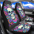 2 Pcs Car Seat Covers Full Set, Trippy Swirl Skull Front Split Bench Seat Covers for Cars, Hippy Colorful Spiral Skull Universal Seat Cover for Sedan, SUV, Truck