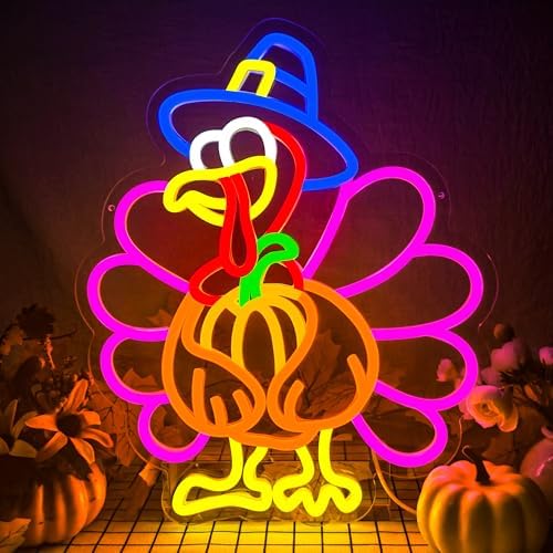 Turkey Neon Sign Thanksgiving Neon Sign Dimmable Pumpkin Neon Light for Wall Decor Happy Thanksgiving Neon Light for Wall Art Window Home Party Holiday Gift by zikdhf