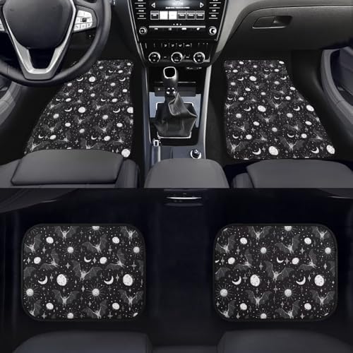 Bat 4 Pcs All Weather Floor Mats Black Gothic Bat l Front Rear Row Foot Mat Black Crescent Planet Minimalism Interior Accessories Universal Fit for SUV Sedan Van