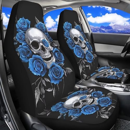 Skull Blue Rose Car Seat Covers Anti Slip Car Seat Covers Front Seats Only Easy to Install and Clean Removable Automotive Accessories Universal Fit for Most Vehicle