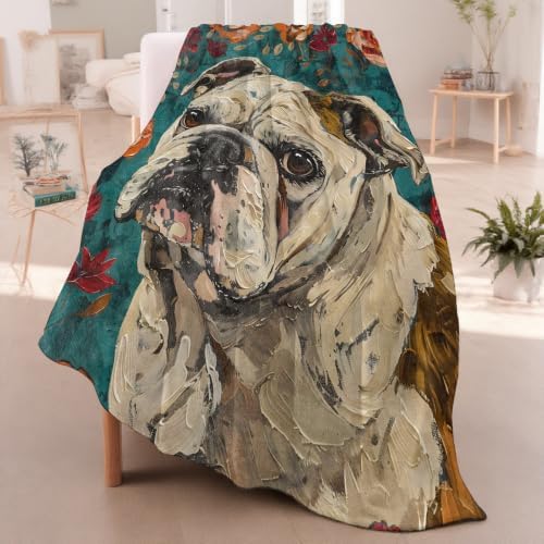 English Bulldog Portrait Throw Blanket Gifts for Women Kids, 60x80in - Image 2