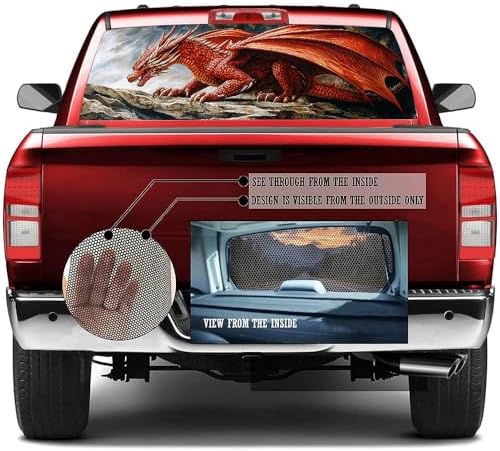 Mysterious Dragon Pickup Truck Decals Rear Window, Watercolor Western Animal Retro Automotive Decals and Graphics Rear Window Decals for Trucks, Car Window Decal Sticker 66 x 22 inch