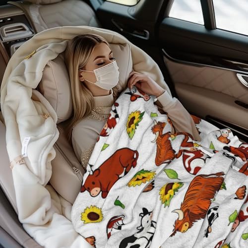 Cow Blanket Highland Cow Blanket Soft Fluffy 80"x60" Farm Cow Sunflower Throw Blanket for Bedroom Living Rooms Sofa Couch Travel Camping Christmas Birthday Gifts for Women Men Kid - Image 5
