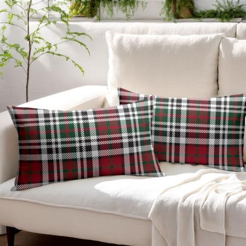 Christmas Plaid Lumber Pillow Covers 12x20 Set of 2 Red Highly Absorbent - Image 3