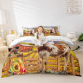 Fall Harvest Kids Duvet Cover Set King Size,Cow Rustic Farmhouse Bedding Set,Girls Boys Adults Room/Cabin Decor,Sunflowers Pumpkin Autumn Comforter Cover,Colorful Bright Quilt Cover,2 Pillowcases by Manfei