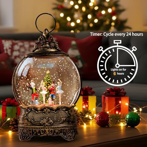 Nutcracker Ballet Scene Christmas Snow Globe Lantern Indoor Decor Walnut Soldier with Music,6H Timer,USB Lined/Battery Operated Lighted Lantern for Christmas Festival Decoration Giftsts - Image 2