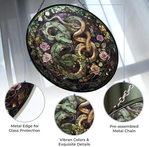 Valentine Dark Pair of Snakes Stained Glass Suncatcher Window Hangings, Suncatchers Colorful Glass Panel Sun Catchers Gifts, Decoration for Home Garden Christmas Party Wedding - Image 3