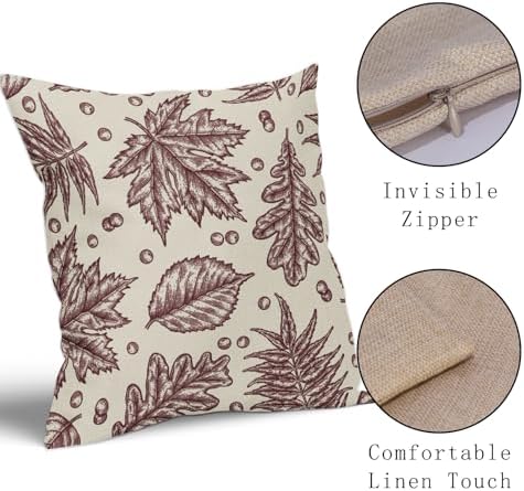 Burgundy Red Fall Pillow Covers 20x20 Set of 2 Cream Maple Leaf Print Autumn Colored Harvest Decorative Outdoor Pillowcases Farmhouse Seasonal Throw Cushion Case Decor for Home Couch Sofa Bed - Image 4
