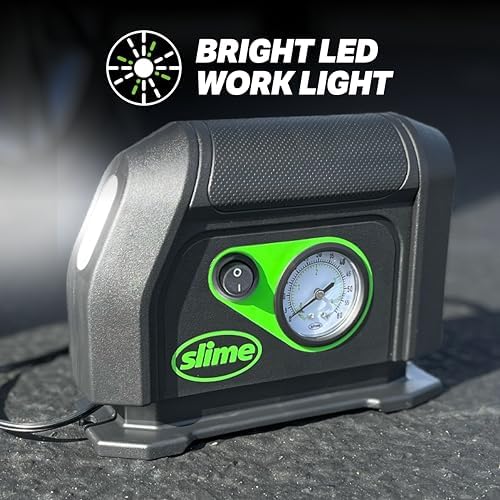 Slime 40050 Tire Inflator, Portable Car Air Compressor, with Analog 100 psi Dial Gauge, Long Hose and LED Light, 12V, 8 min Inflation - Image 5