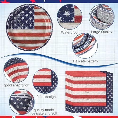 Funnymoom 452 Pcs Patriotic Paper Plates Napkins Party Supplies, Serves 50 - Image 3