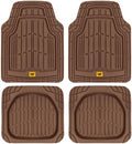 CAT® ToughRide™ Heavy-Duty 4 Piece Brown Floor Mats for Cars - Trim to Fit All-Weather Rubber Car Mats Full Set - Truck Mats & Cars Floor Mats - Interior Accessories for SUVs & Car Rug Protection