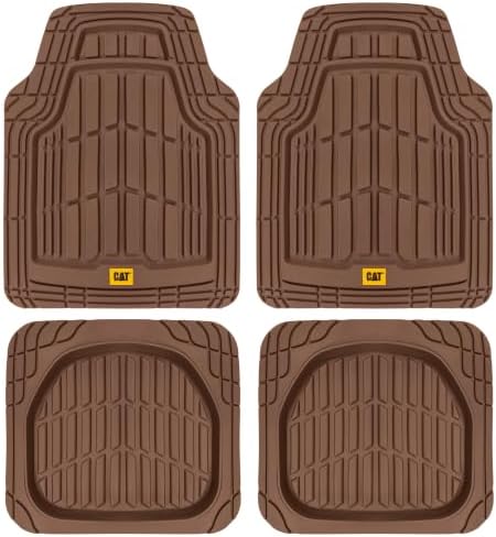 CAT® ToughRide™ Heavy-Duty 4 Piece Brown Floor Mats for Cars - Trim to Fit All-Weather Rubber Car Mats Full Set - Truck Mats & Cars Floor Mats - Interior Accessories for SUVs & Car Rug Protection