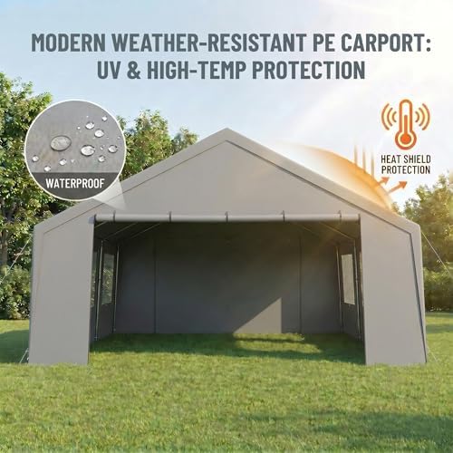 Tooluck Carport 20x20 Heavy Duty 2 Car Carport Canopy, Gray - Image 4