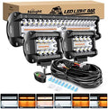 Nilight 12Inch 300W LED Light Bar 2PCS 4Inch 60W Light Pods Amber White Strobe 6 Modes Memory Function Reset Function Off Road Truck with 16AWG Wiring Harness Kit-3 Leads, 2 Years Warranty