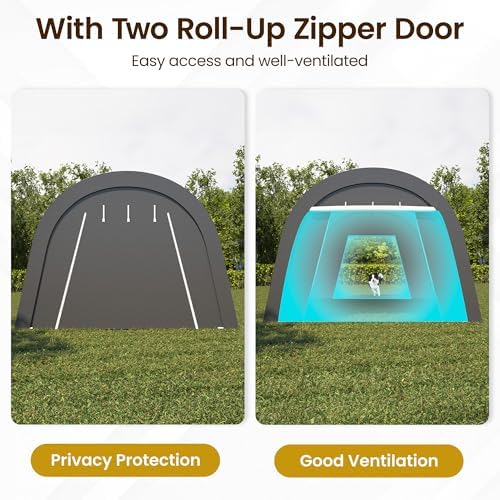 12X25FT Heavy Duty Carport, Portable Garage with 2 Roll Up Doors Vents and Metal Round Roof, Outdoor Storage shed Car Port Canopy Tent for Garden Tools, Vehicle Truck Boat, Party, Dark Gray - Image 3