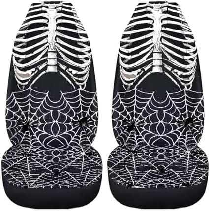 Halloween Skull Car Seat Cover for Women Spider Web Auto Front Seat Decorative Car Seat Protector Blanket Front Car Seat Covers Universal Fits for Car Truck Van