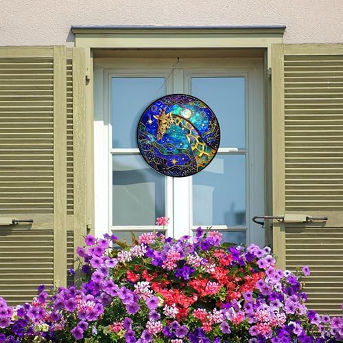 Giraffe Suncatcher Stained Glass Window Hanging Handmade Stained Glass Suncatchers Decoration with Metal Chain Outdoor Garden Decor Gift for Women Christmas Thanksgiving Gifts - Image 6
