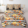 Erosebridal Thanksgiving Pumpkin Twin Comforter Set 7 Pieces Reversible Comforters Twin Size Bed Set Bed in a Bag with Comforter,Fall Leaves Sheets,Black and White Striped Autumn Harvest Bedding Sets by Erosebridal