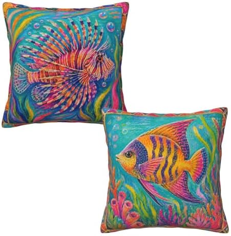 Colorful Lionfish Throw Pillow Covers 18x18 inch Set of 2 by Mshutbna