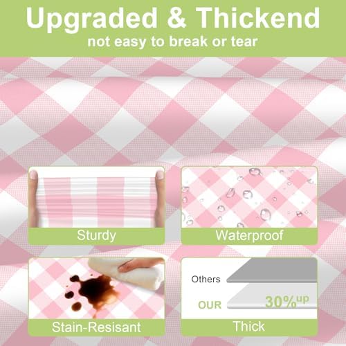 QIKSION 12 Pack Pink Gingham Tablecloth, Pink Checkered Plastic Table Cloth - Image 3