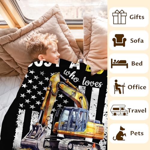 Personalized Excavator Blanket Gifts for Kids Boys, Cute Car Throw Blanket for Construction Truck Lovers, Custom 30x40 Inches Black Soft Flannel Blankets for Lap Sofa Couch Travel - Image 4