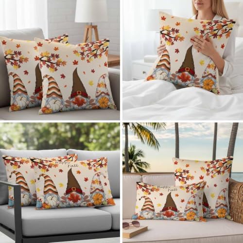 Fall Gnomes Pumpkin Pillow Covers 12x20 Inch Set of 2, Thanksgiving Decorations Indoor Outdoor Throw Pillow Covers, Maple Leaves Cotton Linen Pillowcases for Patio Sofa Couch Bedroom Decorative - Image 7