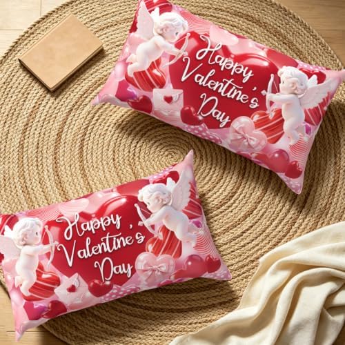 Happy Valentine's Day Throw Pillow Covers 12x20 Set of 2 Polka Dot Love - Image 7