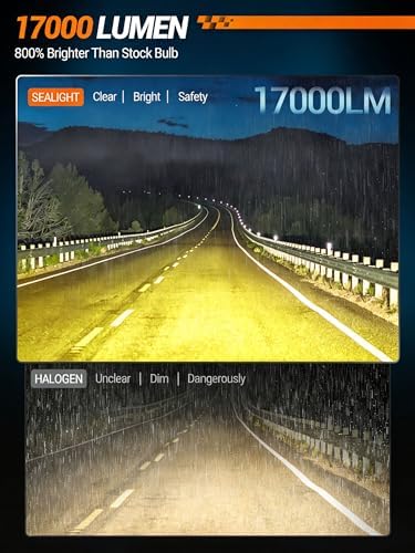 SEALIGHT H10 9140 9145 LED Fog Light Bulbs, 17,000LM 800% Brighter H10 LED Fog Lights, 3500K Amber Yellow Strong Light Penetration, Super Bright, Plug and Play