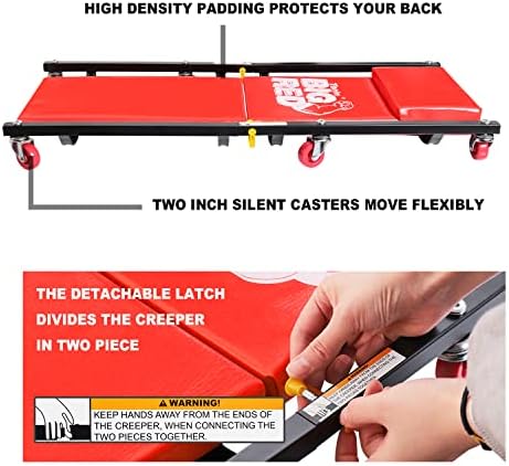 Big RED 36" 2-Piece Padded Rolling Garage/Shop Creeper, Mechanic Cart with Headrest and 6 Casters, Red TR7565R Torin - Image 5