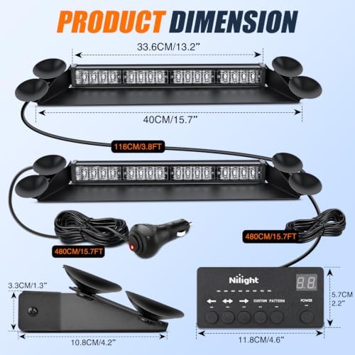 Nilight 32LED Blue Dash Strobe Light w/Controller Windshield Mount