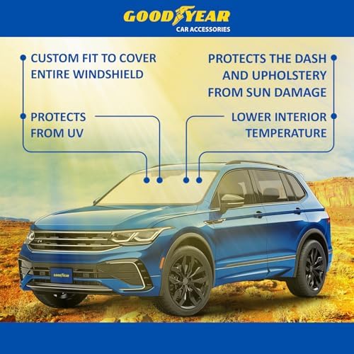 Goodyear Foldable Windshield Sunshade for Volkswagen (VW) Tiguan 2018-2024, Truck car Accessories, Sunshade Cover, Sun Shade Car Windshield, Window Sun Blocker - GY008338