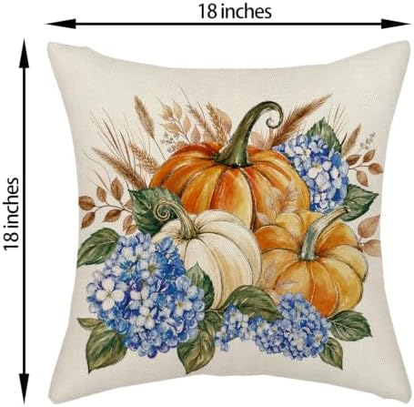 Fall Orange Pumpkin Hydrangea Floral Pillow Covers 18x18 Set of 2 - Image 2