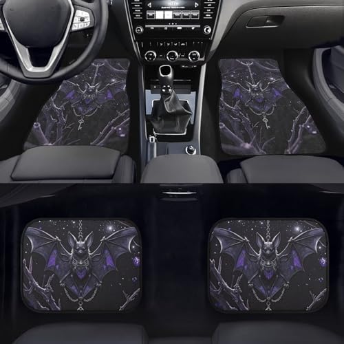 Gothic Bat Car Rubber Floor Mat Halloween Bat Chain Shackle 4PCS Front and Rear Mats Rubbers Non-Slip Floor Mats Heel Pad Realistic Bats Thorn Fit for SUV Van Truck Car
