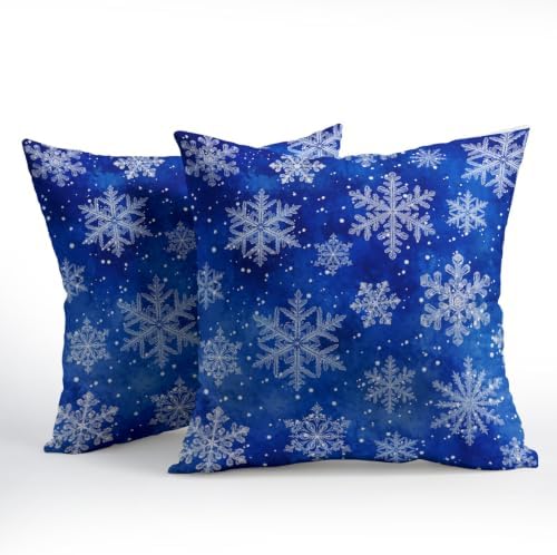 Winter Blue Throw Pillow Covers 22x22 Set of 2 Snowflake Christmas - Image 3
