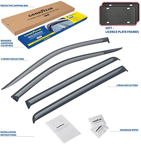 Goodyear Shatterproof Window Deflectors for Chevy Silverado/GMC Sierra 2500HD,3500HD 2020-2026 Crew Cab, Tape-on Rain Guards, Window Visors, Vent Deflector Visor, Car Accessories, 4 pcs.- GY003181LPv2