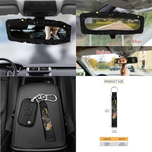 Dragonfly Roses Floral Moon Print Car Seat Cover Sets Steering Wheel & Seat Belt Cover Trash Bin Air Vent Storage Box Front Rear View Mirror Cup Holder Keychain 15Pcs Car Accessories