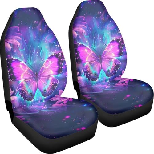 Purple Butterfly Car Seat Covers, 2 PCS Auto Seat Cover Pad for Front, Universal Vehicle Seats Cushion Pad Mat Automotive Interior Protection Accessories for Women