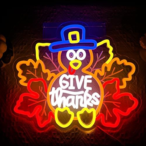 Maple Leaf Turkey Neon Sign Dimmable for Fall Neon Sign for Wall Decor Thanksgiving Neon Light Up Sign for Thanksgiving Day Door Wall Thanksgiving Harvest Home Decor - Image 2