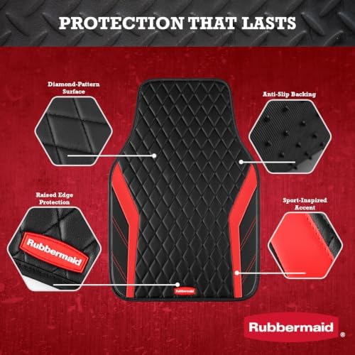 Rubbermaid Car Floor Mats, 4-Piece All Weather Floor Mats Set for Cars, SUVs & Trucks, Waterproof Heavy Duty PVC Automotive Floor Liners, Anti-Slip Front & Rear Mats, Red