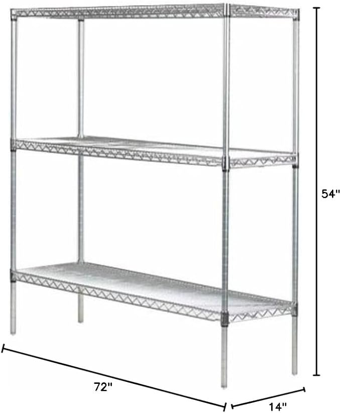 Omega 14" Deep x 72" Wide x 54" High 3 Tier Chrome Starter Shelving Unit - Image 2