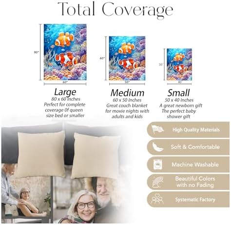 Watercolor Clownfish Blanket, Soft Cozy Warm Throw Blanket for Adults Kids Women, Comfy Lightweight Fuzzy Flannel Blankets for Couch, Travel, Car, Home Decor 80×60 Inch - Image 3